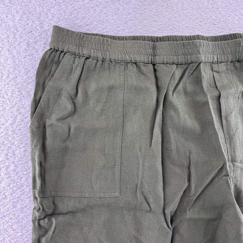 Susan Graver Regular Pure Easy Linen Utility Crop Pant Size 4x Olive Green - Picture 2 of 9